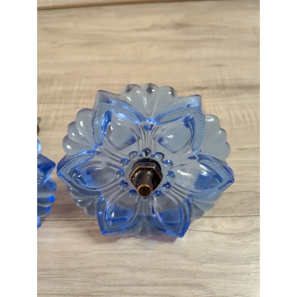 Pressed Cobalt Blue Sandwich Curtain Tie Backs Flower Shape PAIR